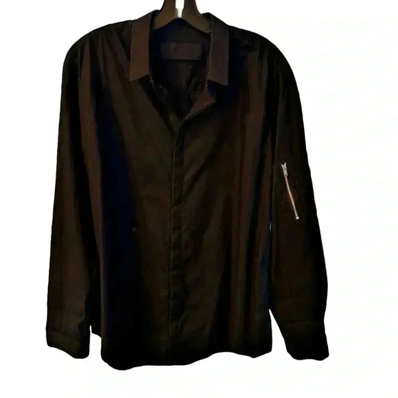 Juun.J Navy Blue Zippered Detail Button Down Shirt - Sz EU 46 US XL - Picture 1 of 12